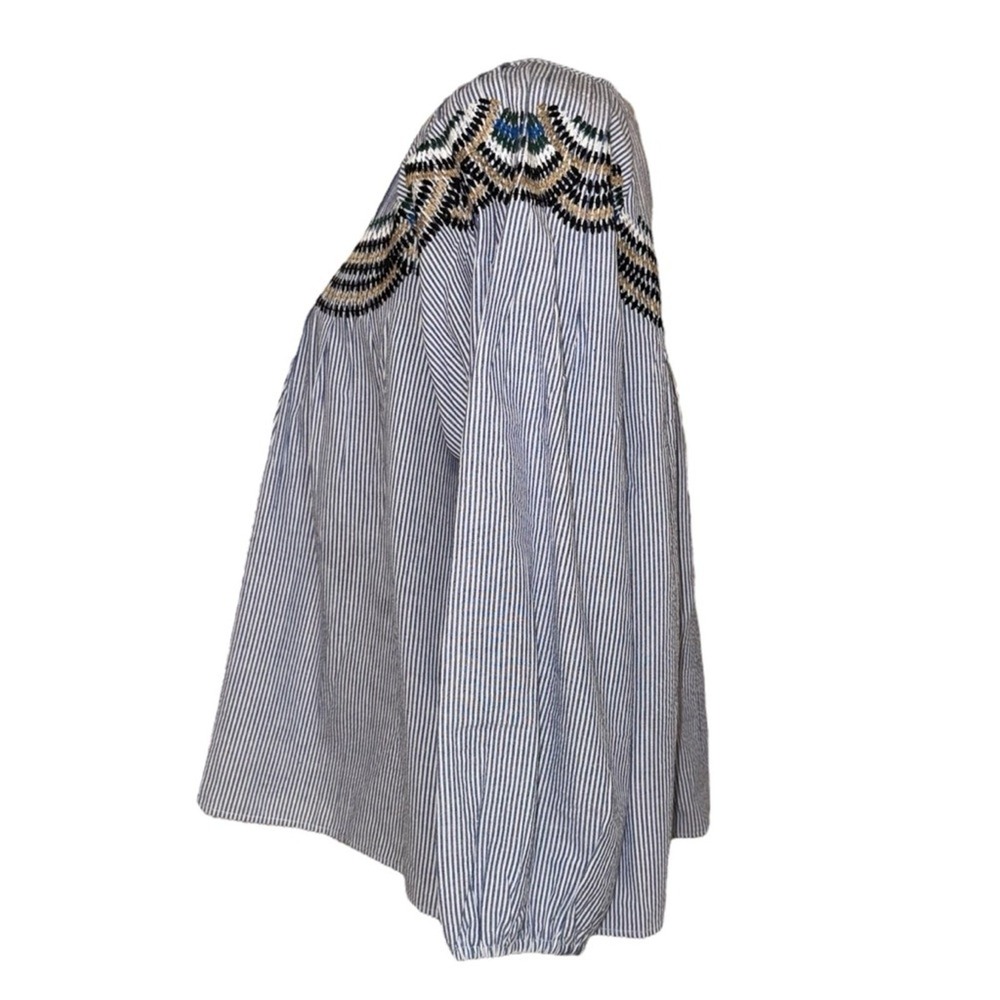 Eva Franco x Anthropologie Striped Embroidered Blouse Long‎ Sleeve Bohemian Top - Picture 5 of 6
